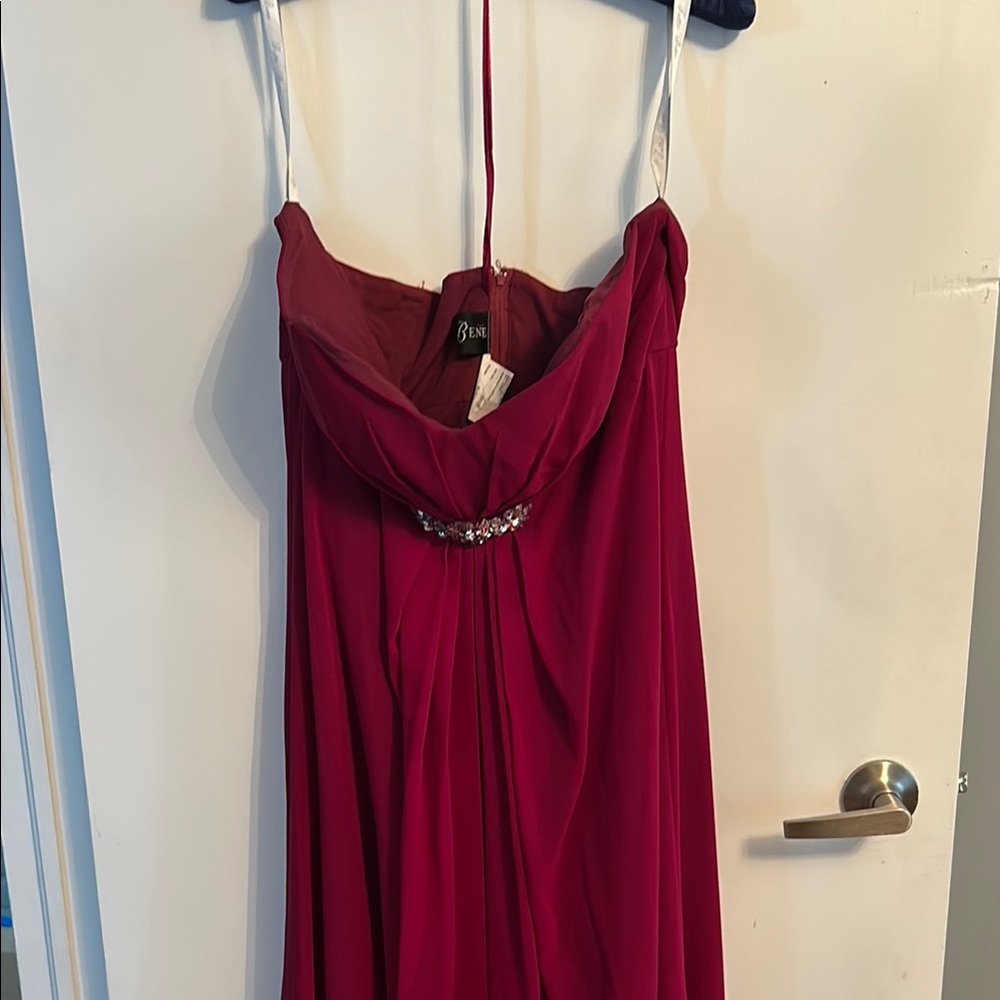 Betsy & Adam Strapless Ruby Gown